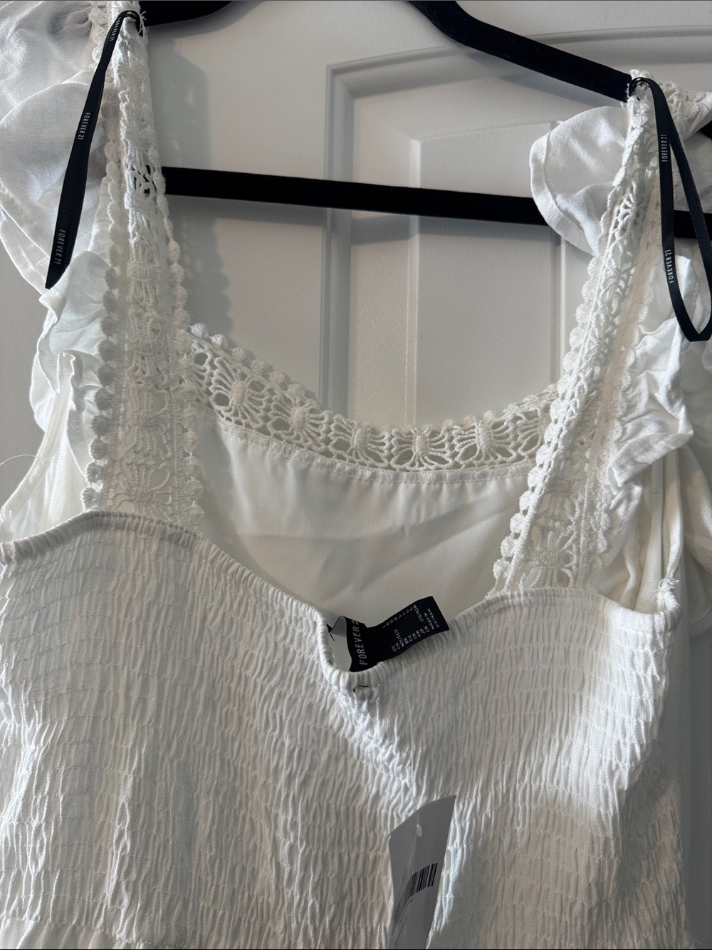 White Ruffled Tiered Sundress with Lace Trim - Picture 7 of 7